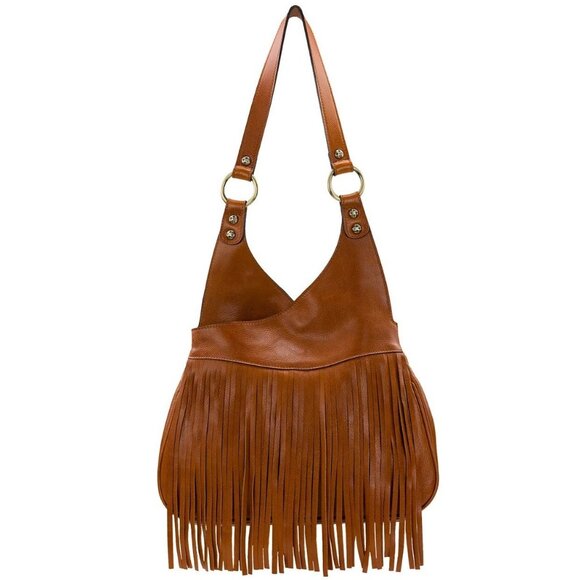 PATRICIA NASH Pienza medium smooth leather fringe shoulder bag + Dust bag Cognac - Picture 1 of 9